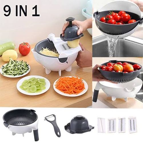  9 in 1 Wet Basket Vegetable Cutter - Multi-Function Vegetable  Cutter with Drain Basket Magic Rotate Vegetable Cutter: Home & Kitchen